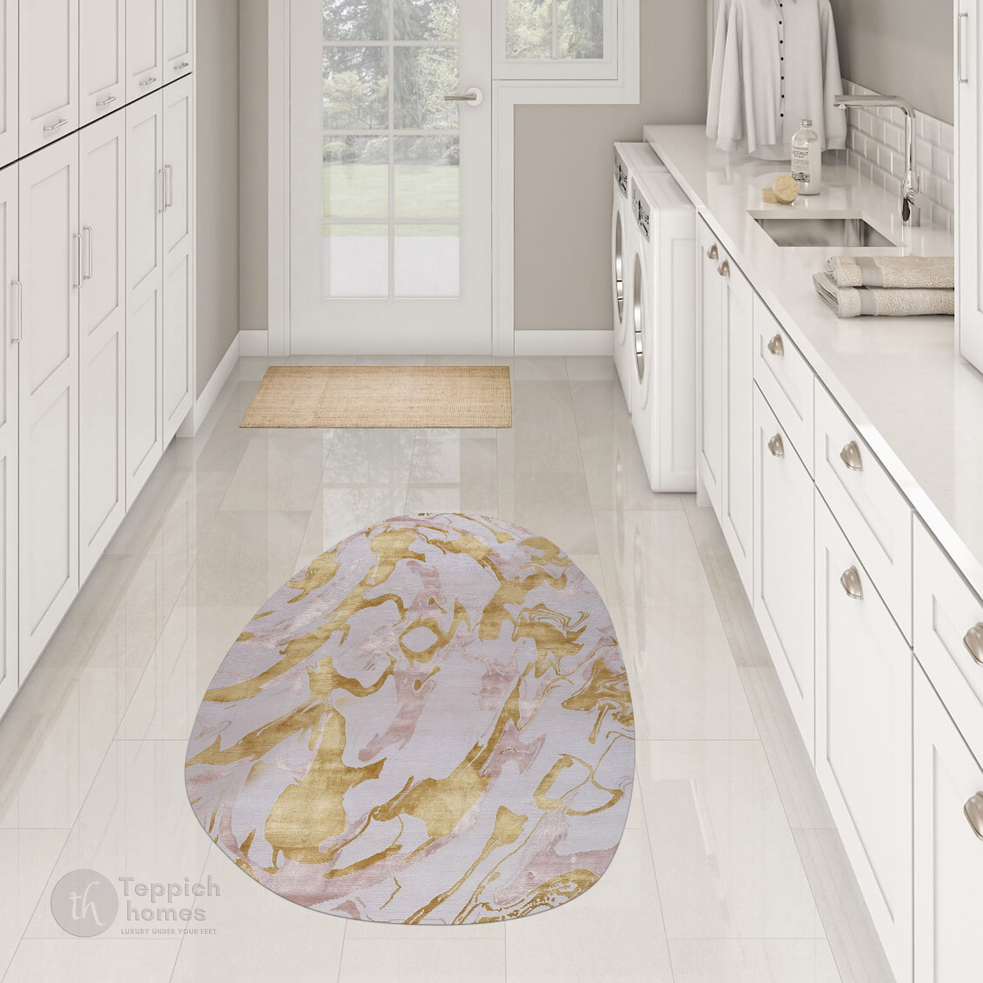 Luxury Abstract Marble Design Oval Rug 12x15
