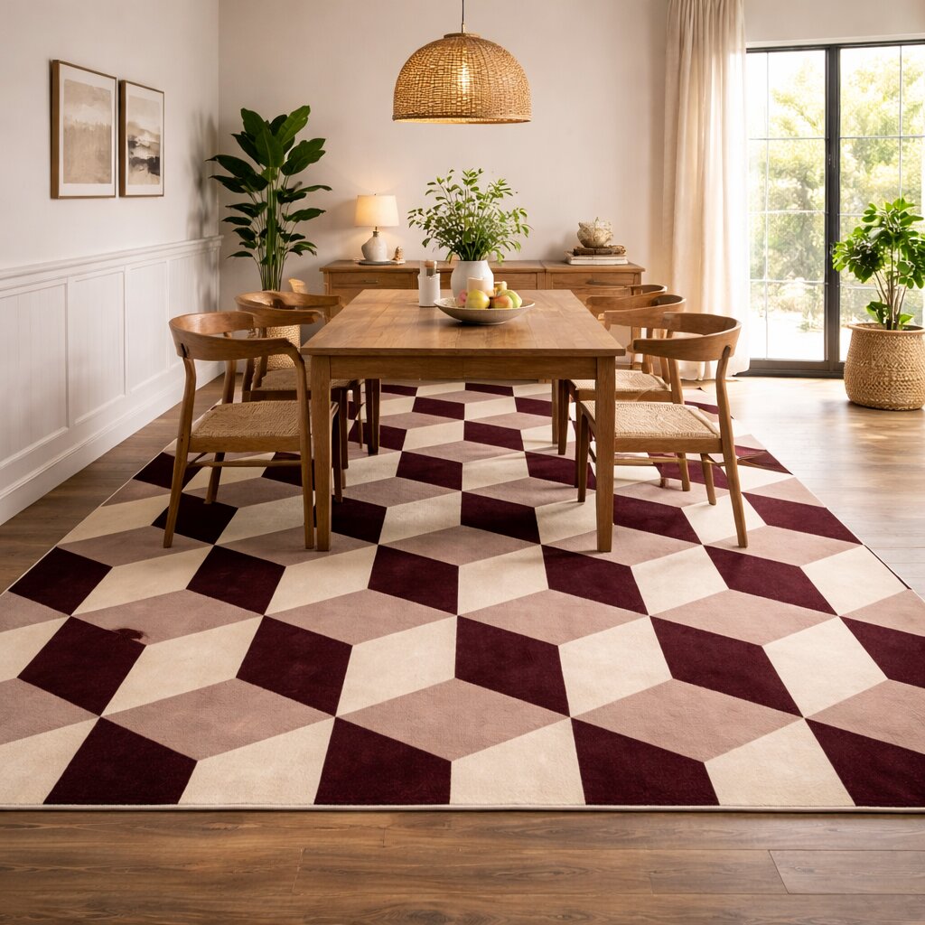 Geometric 3D Optical Cube Bedroom Area Rug