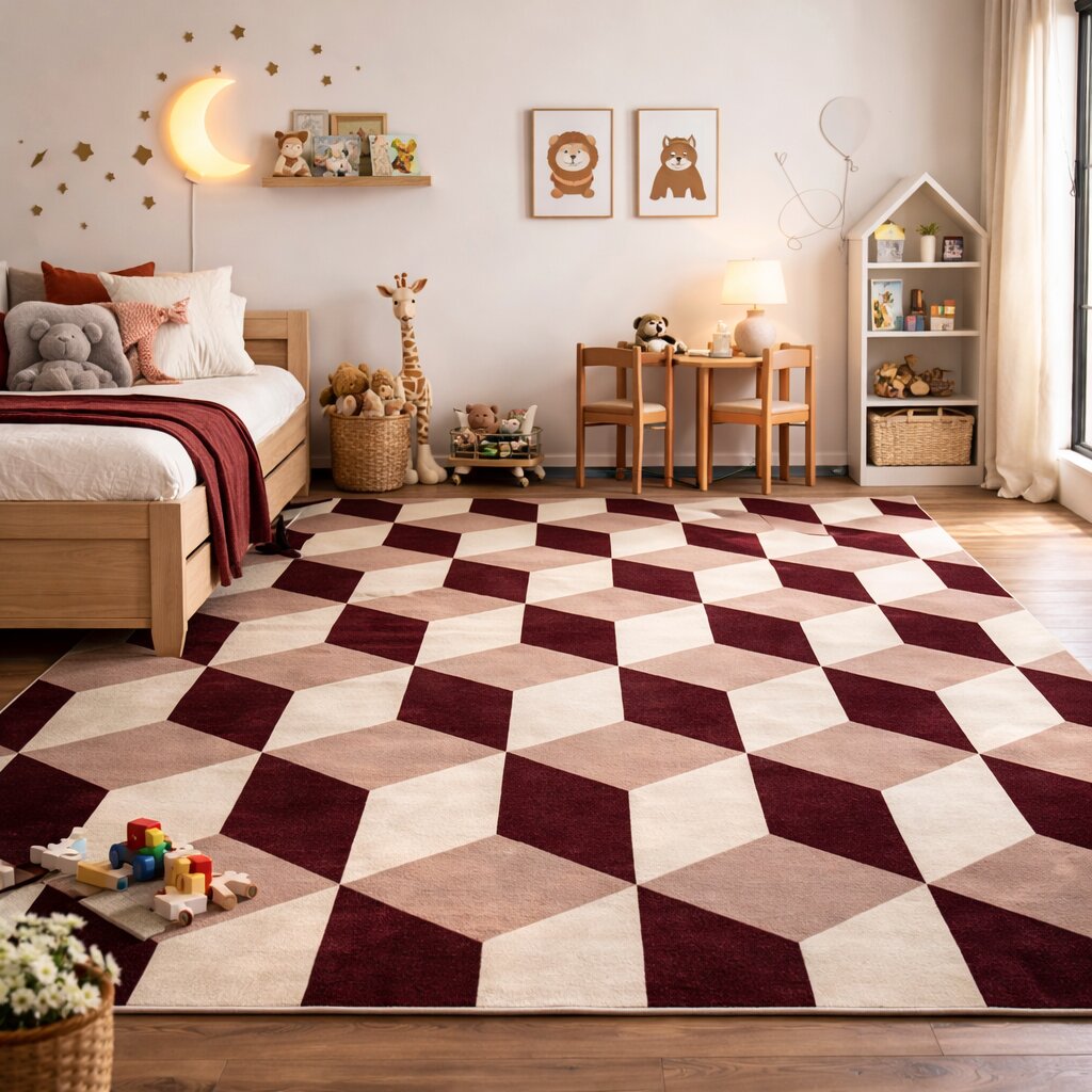 Geometric 3D Optical Cube Bedroom Area Rug
