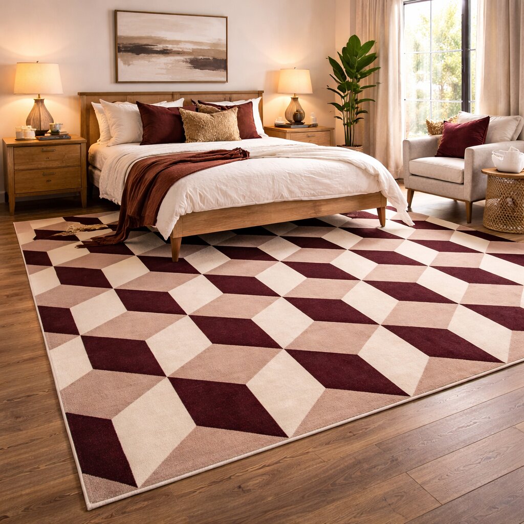 Geometric 3D Optical Cube Bedroom Area Rug