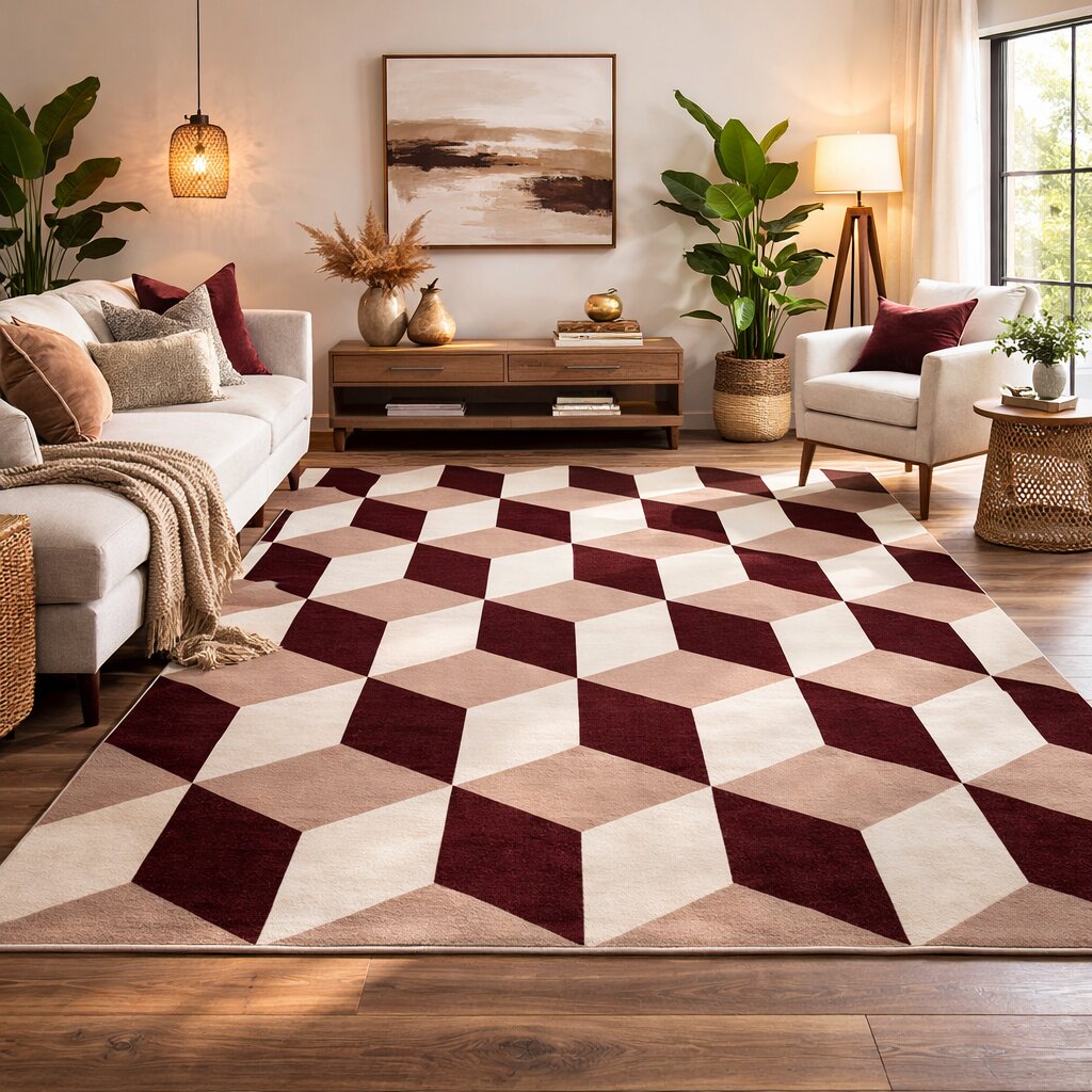 Geometric 3D Optical Cube Bedroom Area Rug