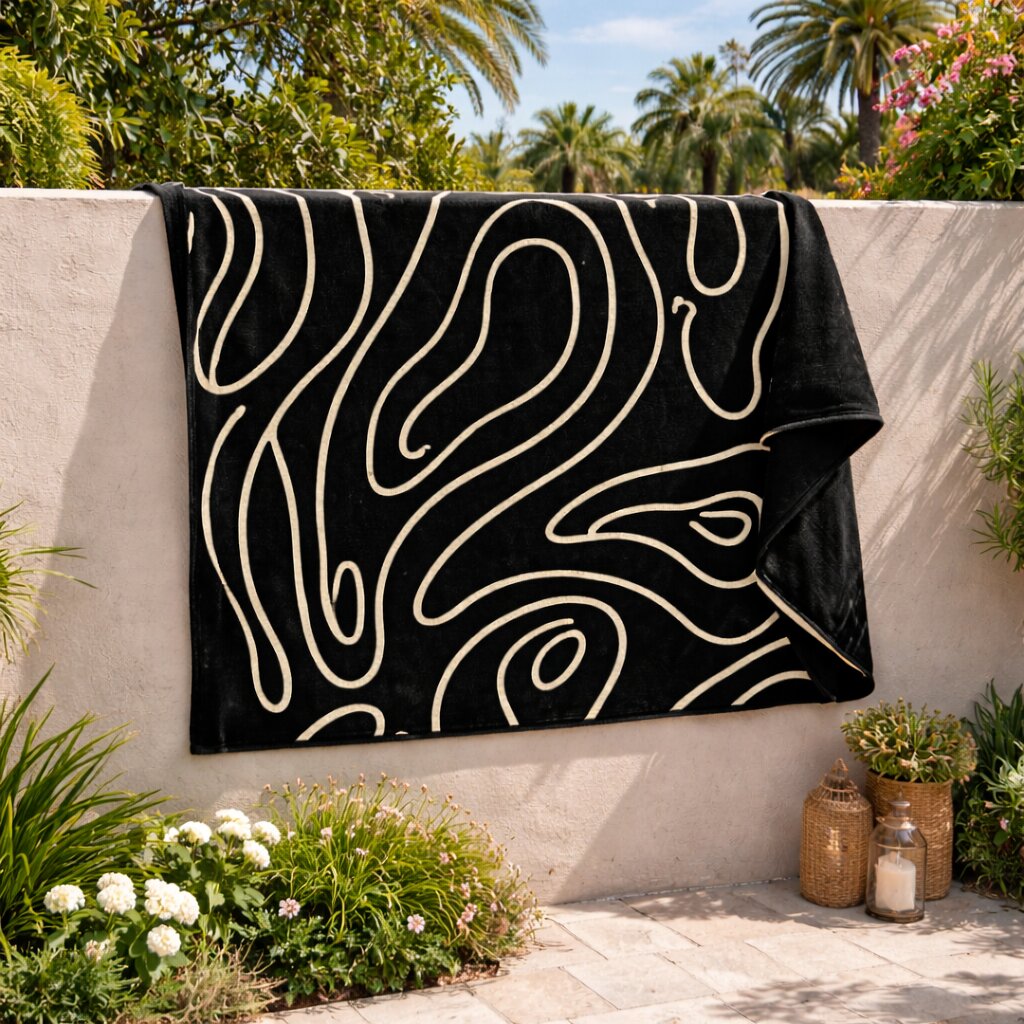 Abstract Topographic Pattern Black Rug