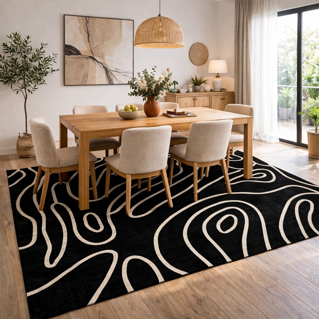 Abstract Topographic Pattern Black Rug