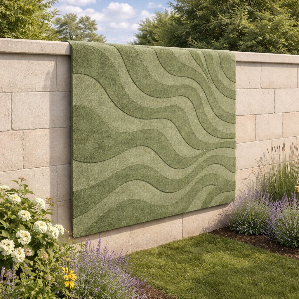 Olive Green Rug with Wavy Pattern