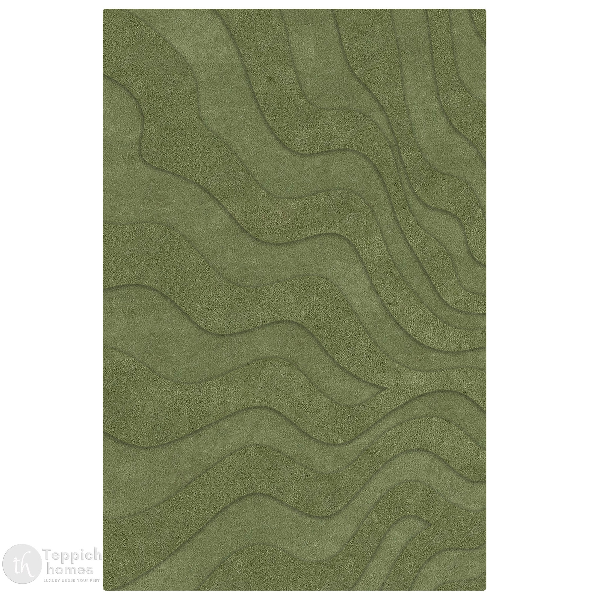 Olive Green Rug with Wavy Pattern
