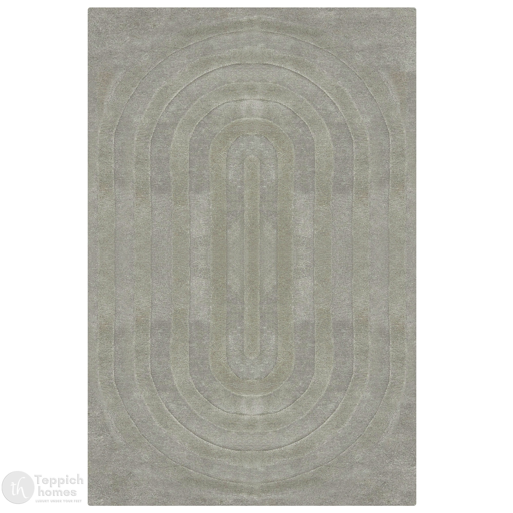 Light Grey Wool Rug with Geometric Arch Design
