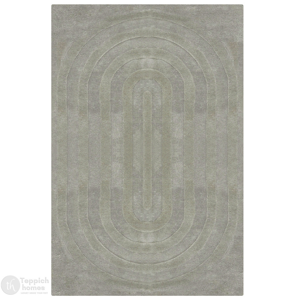 Image of Light Grey Wool Rug with Geometric Arch Design