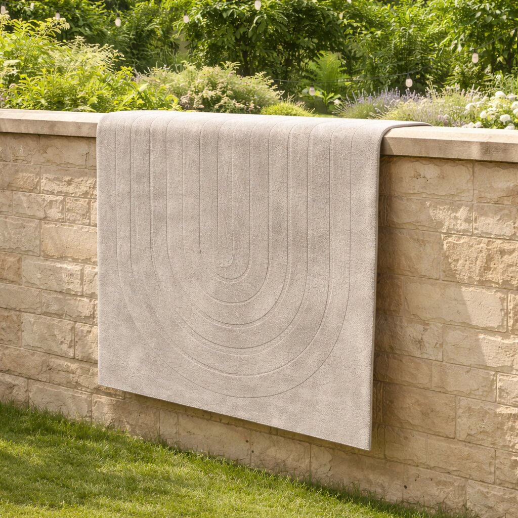 Light Grey Wool Rug with Geometric Arch Design