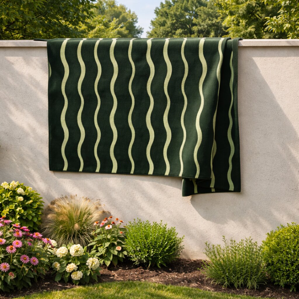 Dark Green Rug with Vertical Wavy Lines