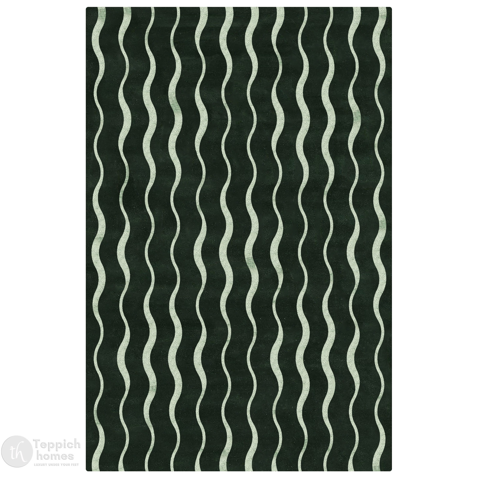 Dark Green Rug with Vertical Wavy Lines