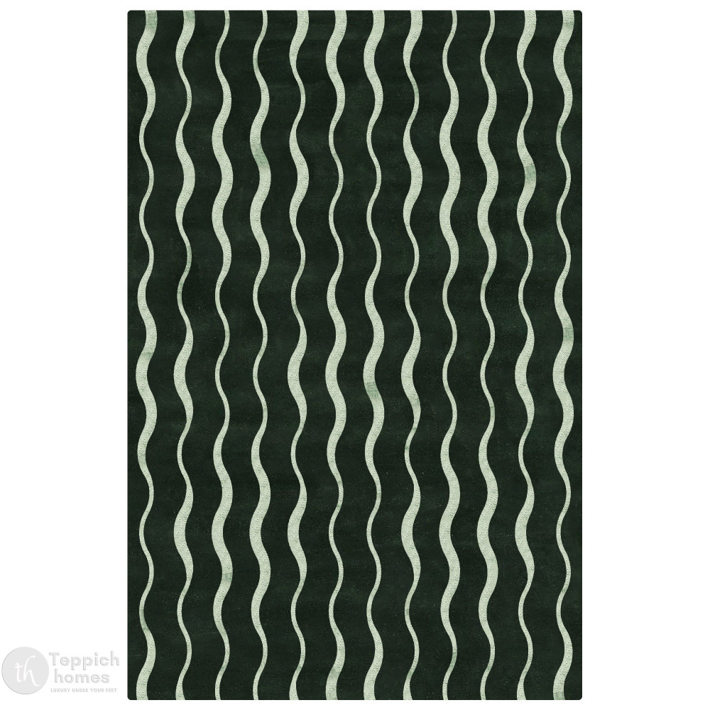 Image of Dark Green Rug with Vertical Wavy Lines