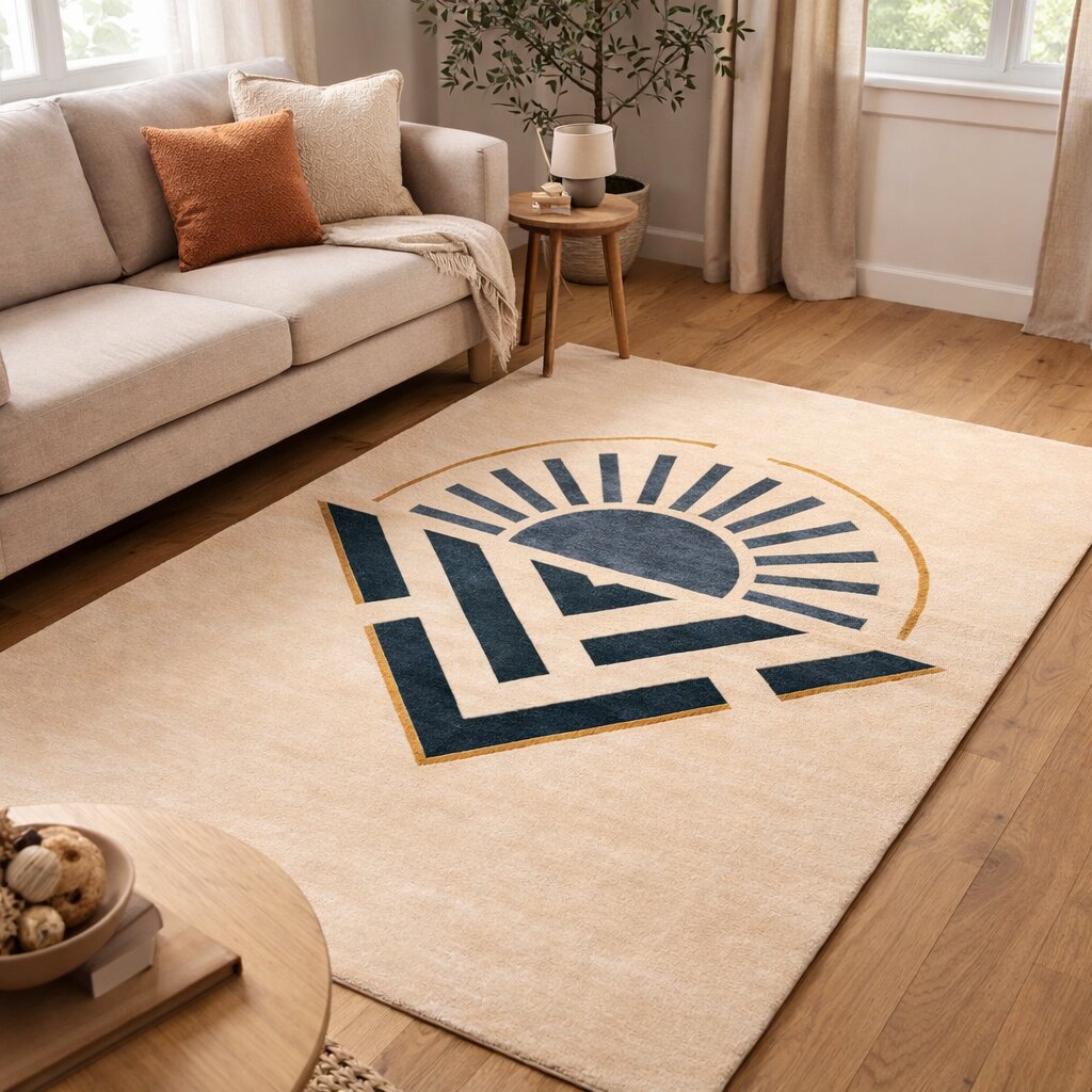 Beige Rug with Abstract Sunrise Design
