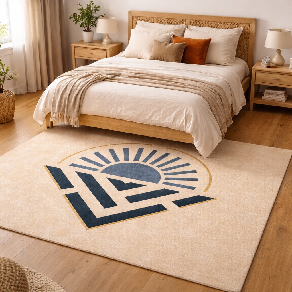 Beige Rug with Abstract Sunrise Design