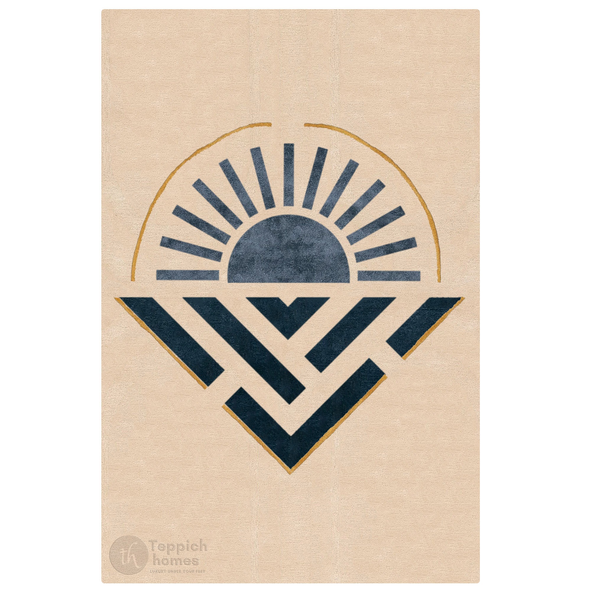 Beige Rug with Abstract Sunrise Design