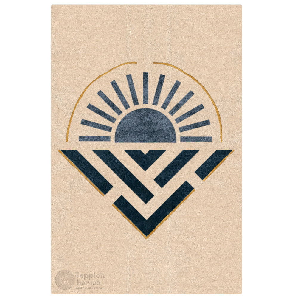 Image of Beige Rug with Abstract Sunrise Design