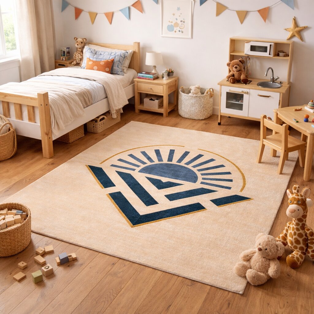 Beige Rug with Abstract Sunrise Design