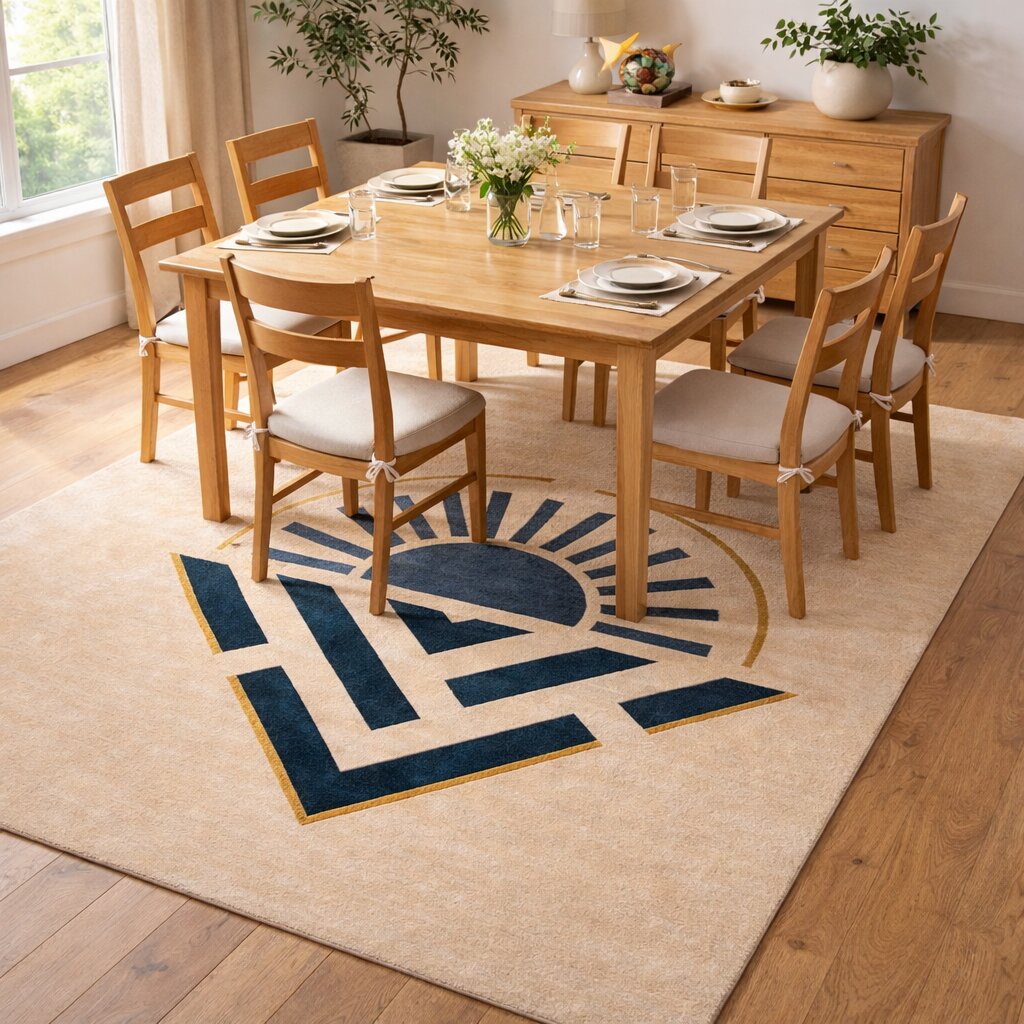 Beige Rug with Abstract Sunrise Design