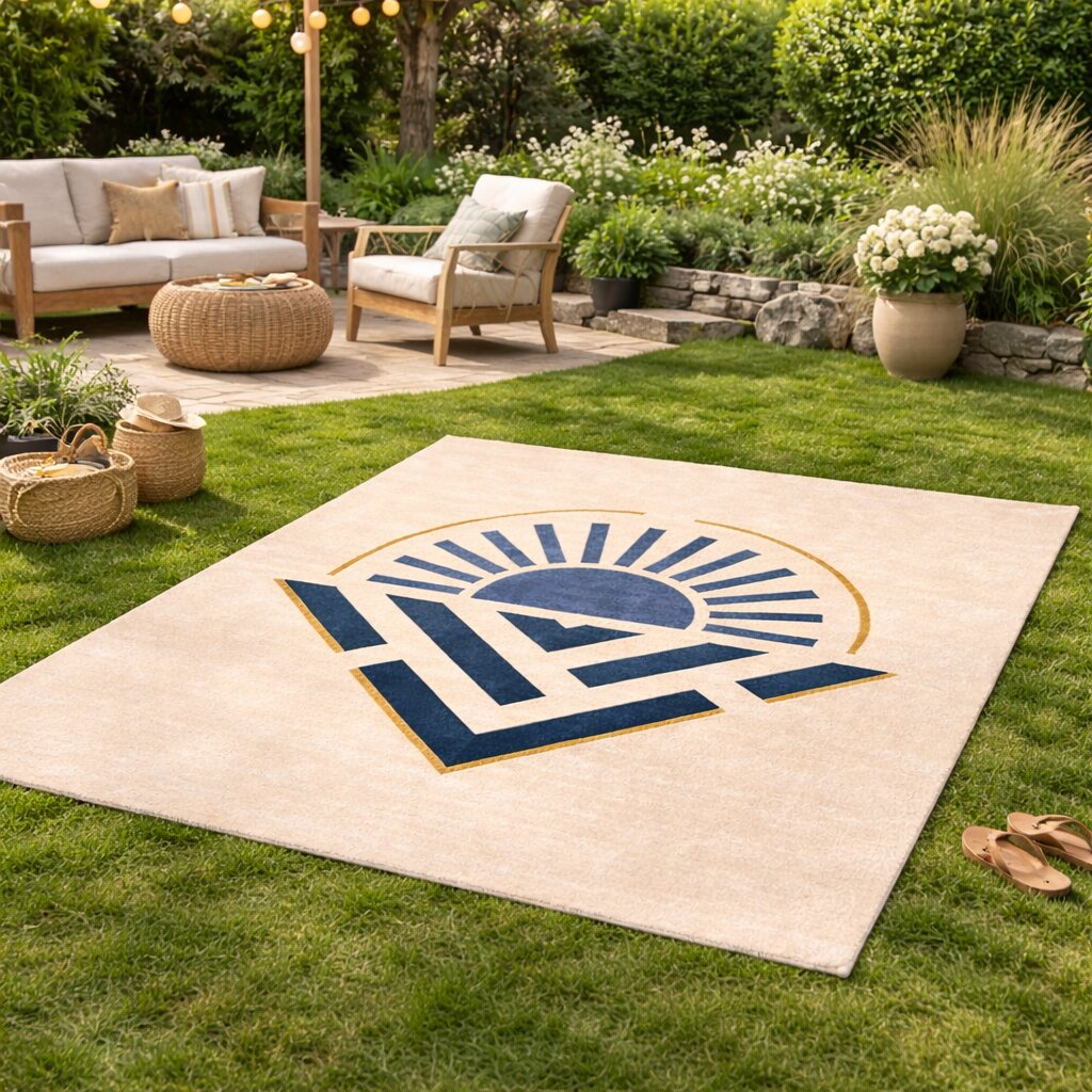 Beige Rug with Abstract Sunrise Design