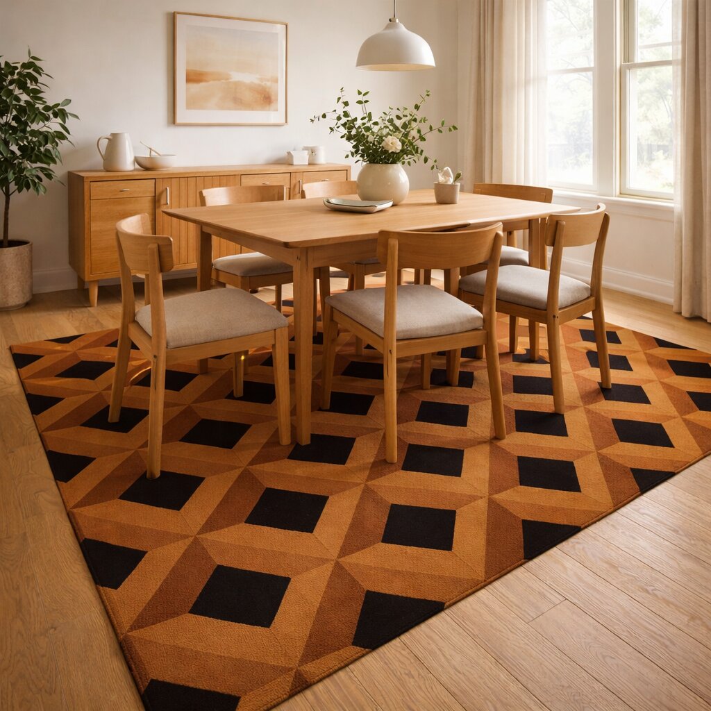 Brown Geometric Wool Rug Handmade Tufted Carpet Modern Area Rug for Living Room and Bedroom