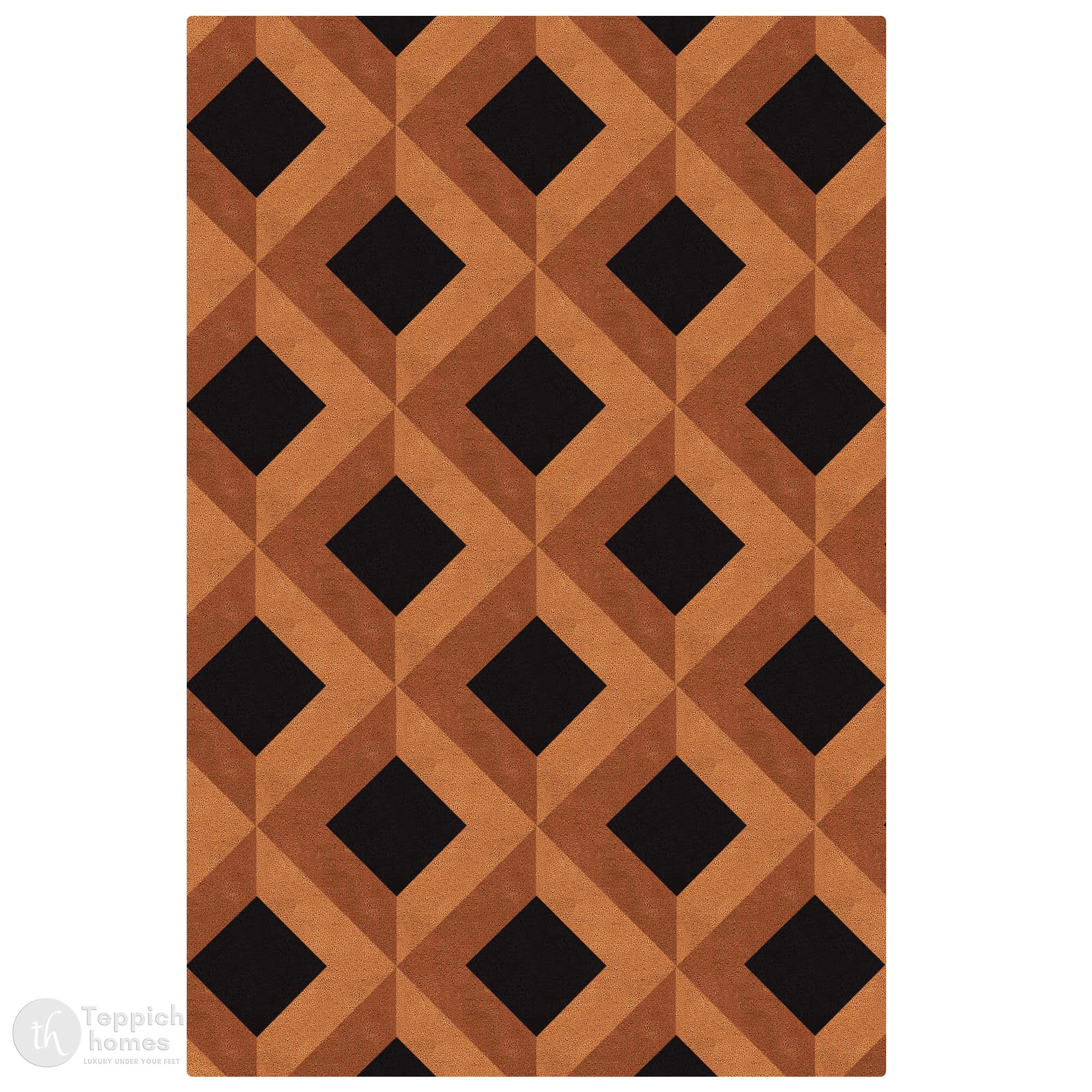 Brown Geometric Wool Rug Handmade Tufted Carpet Modern Area Rug for Living Room and Bedroom