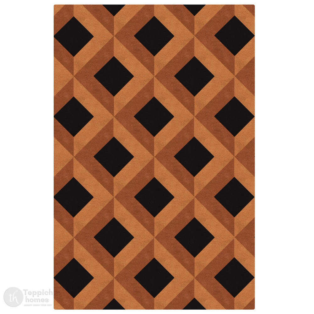 Image of Brown Geometric Wool Rug, Handmade Tufted Carpet, Modern Area Rug for Living Room and Bedroom