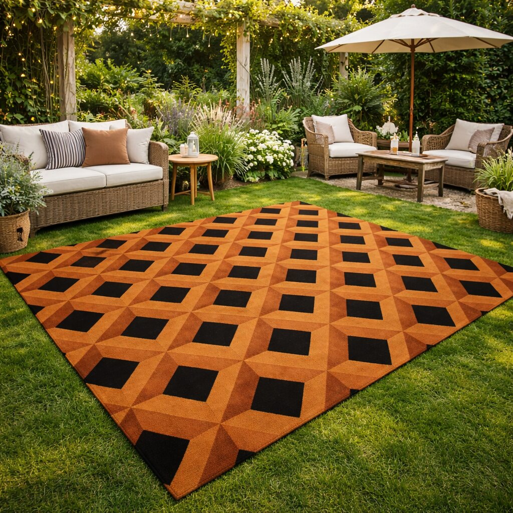 Brown Geometric Wool Rug Handmade Tufted Carpet Modern Area Rug for Living Room and Bedroom