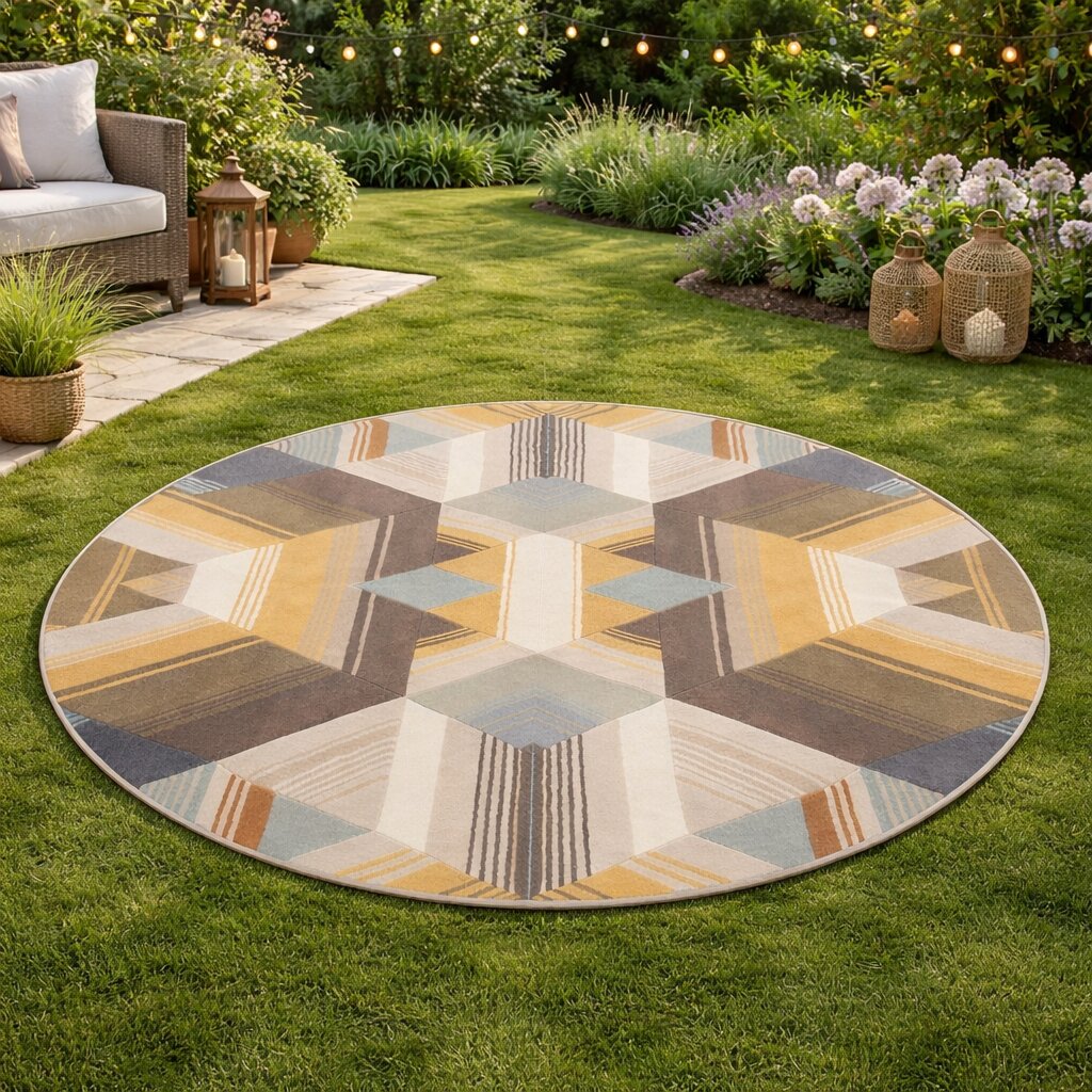 Round Tufte Circle Area Rug 7x7 8x8 9x9 10x10 Living Room
