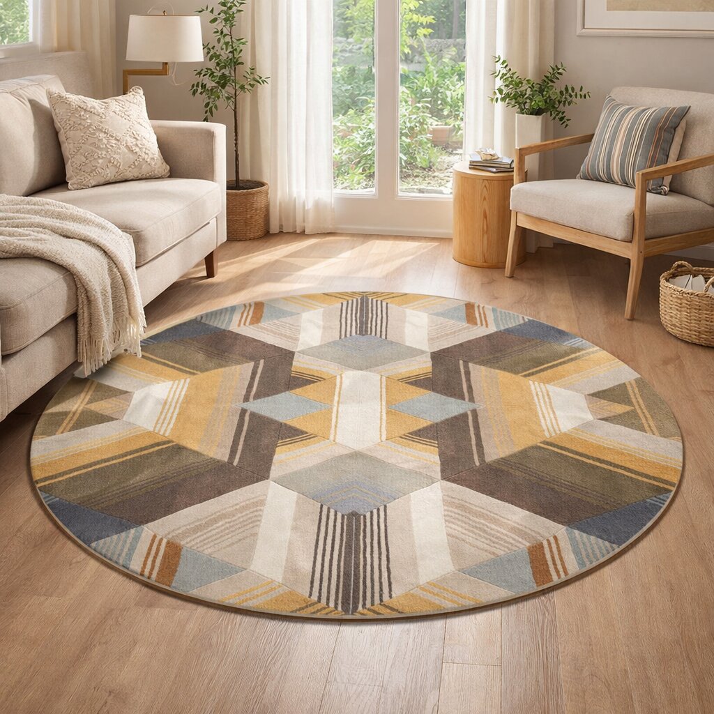 Round Tufte Circle Area Rug 7x7 8x8 9x9 10x10 Living Room