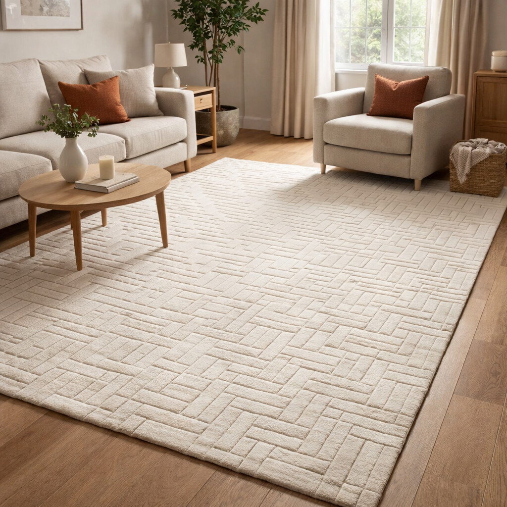 Handmade Tufted White Rug 5x7 5x8 6x8 6x9 Woolen Area Rug for Bedroom Living Room
