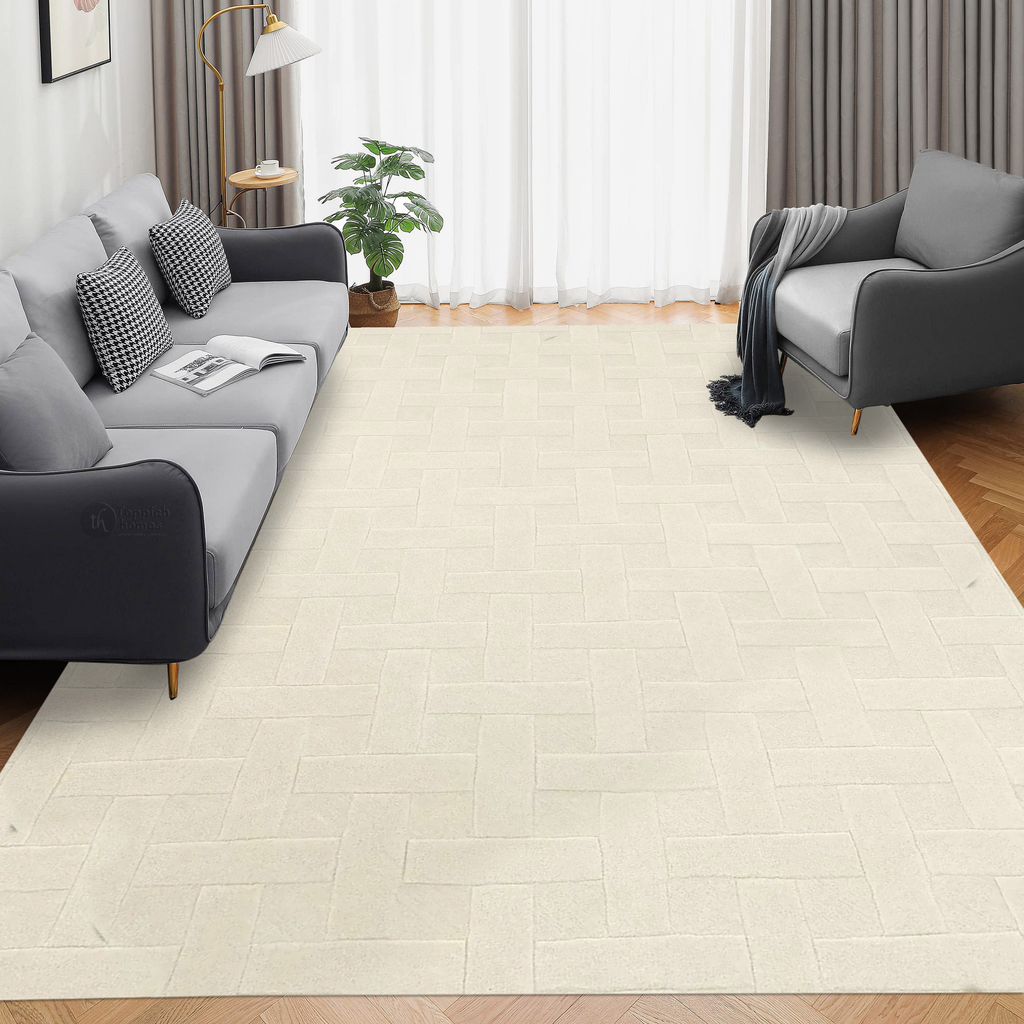 Textured Rugs 9x12 Basket Weave Texture Cream Rug | 9x12 Rugs