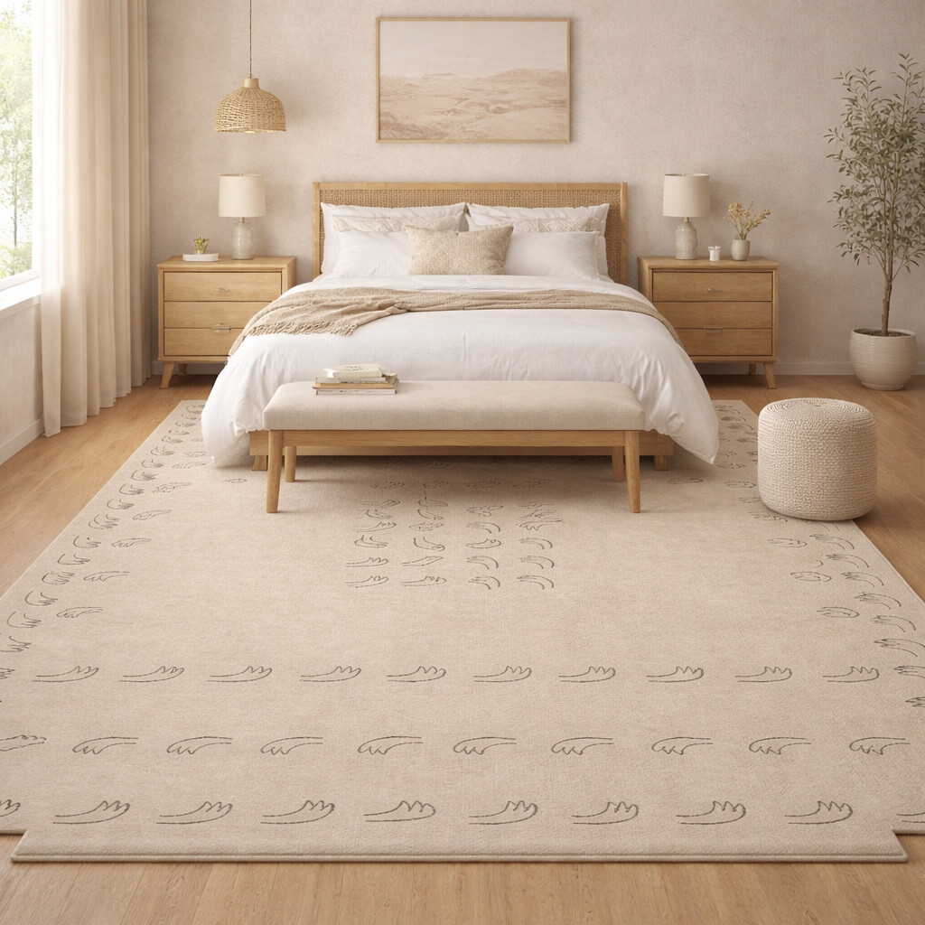 Woolen Area Rug Hand Tufted Beige Hand Design Carpet 8x10 8x11 9x10 9x12 Bedroom