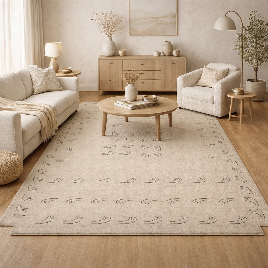 Woolen Area Rug Hand Tufted Beige Hand Design Carpet 8x10 8x11 9x10 9x12 Bedroom