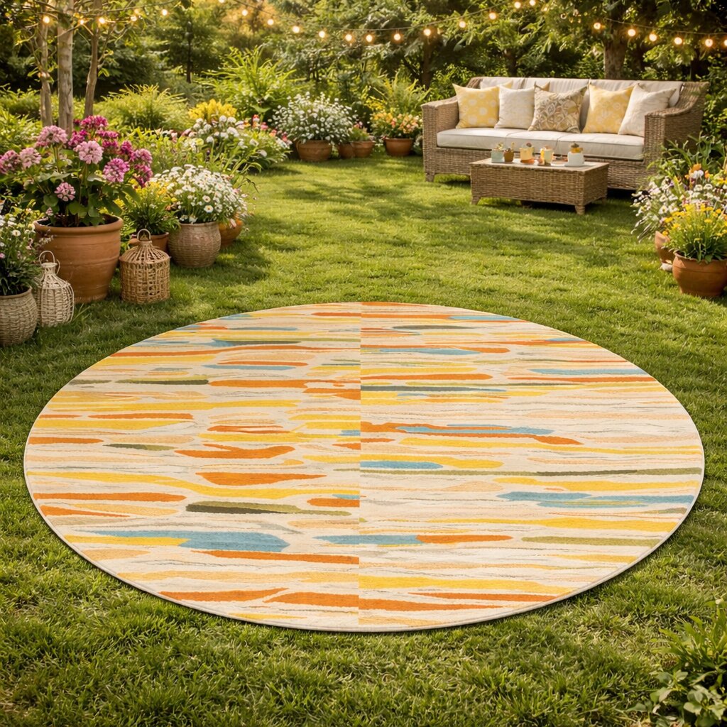 Hand Tufted Round Rug Wool Viscose Carpet Living Room Bedroom