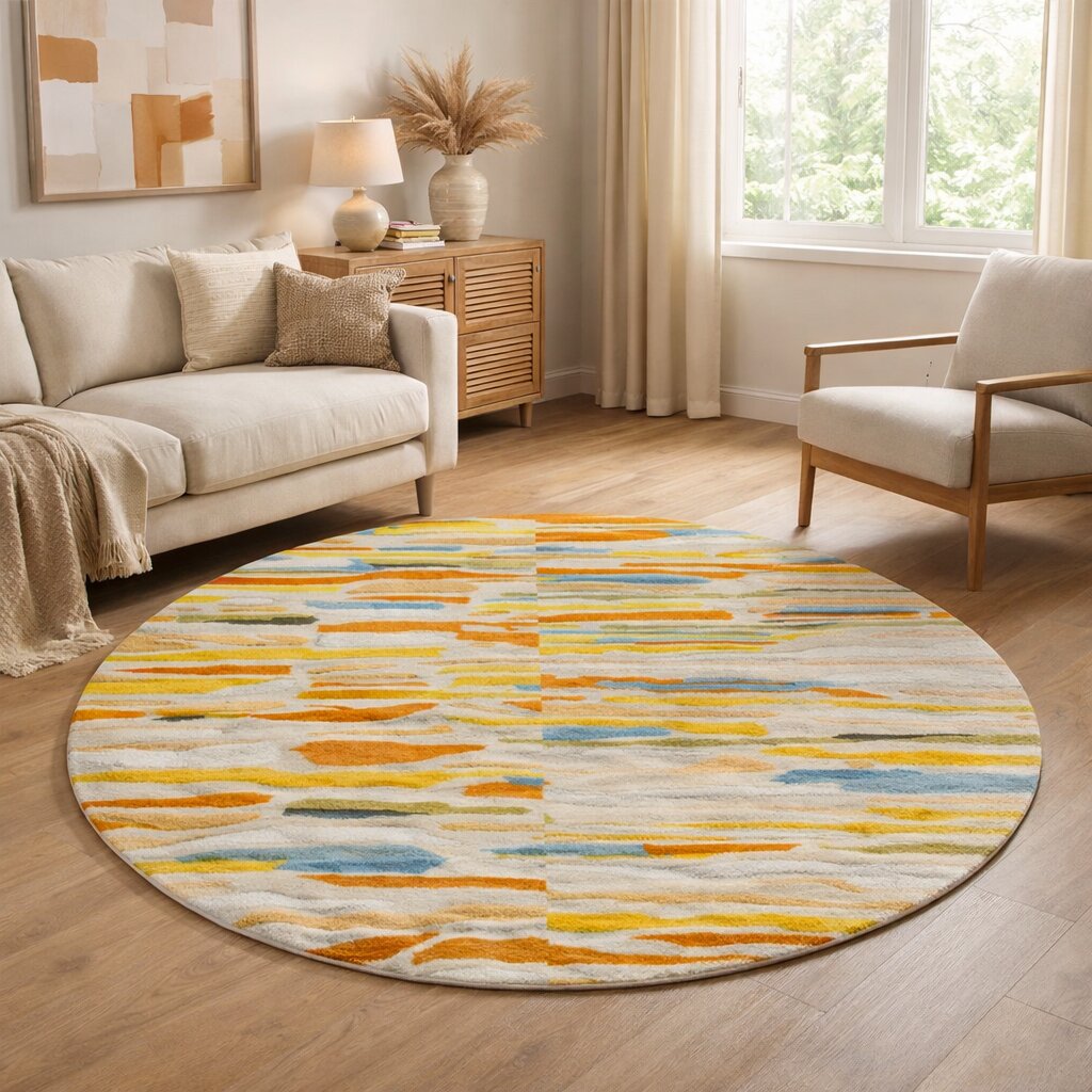 Hand Tufted Round Rug Wool Viscose Carpet Living Room Bedroom