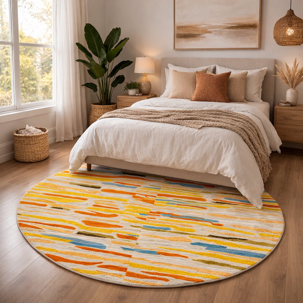 Hand Tufted Round Rug Wool Viscose Carpet Living Room Bedroom