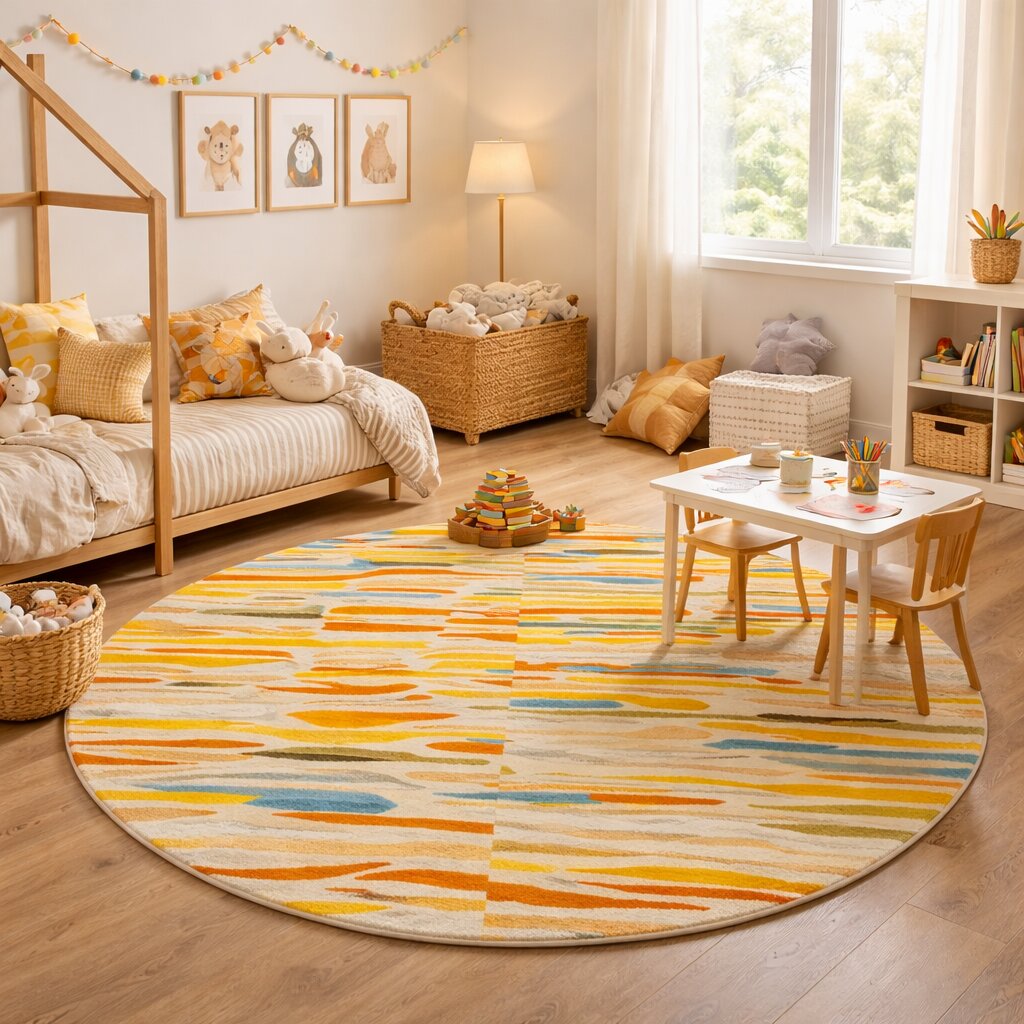 Hand Tufted Round Rug Wool Viscose Carpet Living Room Bedroom