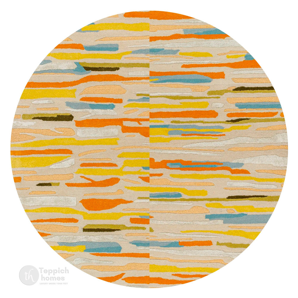 Image of Hand Tufted, Round Rug, Wool, Viscose Carpet, Living Room, Bedroom