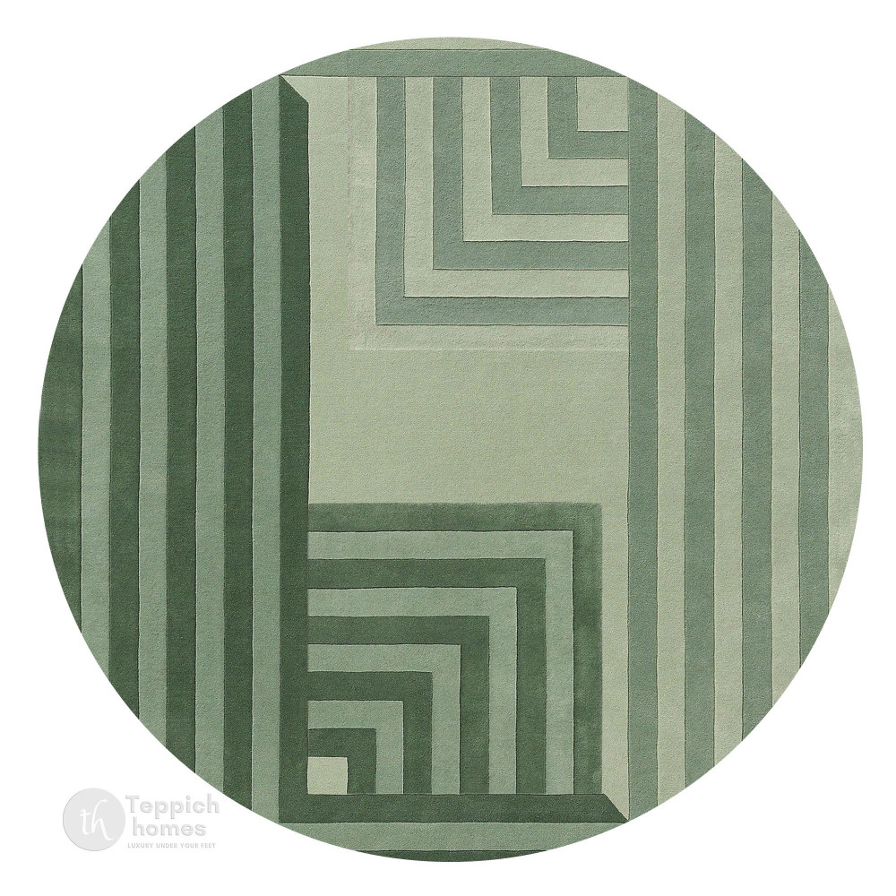 Image of Hand Tufted, Round Area Rug, 6x6, 8x8, 9x9, Green Carpet, Living Room, Rug 16x16 Circle