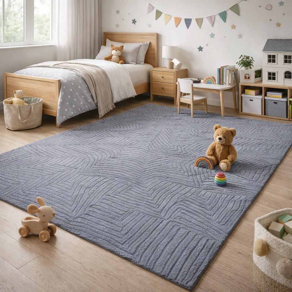 Grey Wool Rug Hand Tufted 5x7 5x8 6x8 6x9 Bedroom Living Room Striped Rug