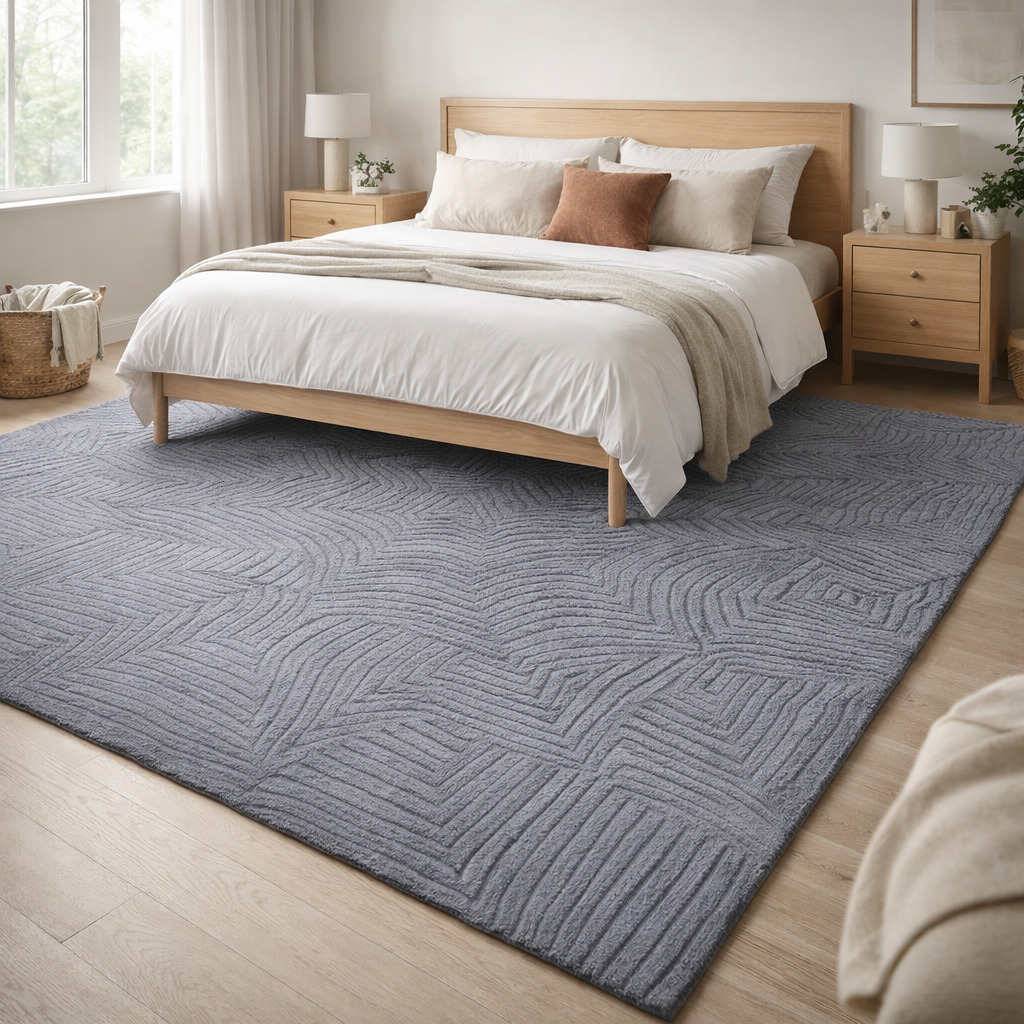 Grey Wool Rug Hand Tufted 5x7 5x8 6x8 6x9 Bedroom Living Room Striped Rug