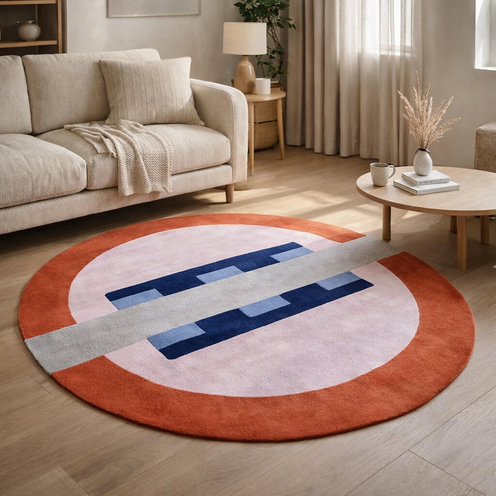 Round wool rug  Hand tuft  Pink area rugs  9x9 10x10 11x11  Bedroom Living room carpet  Geometric carpet