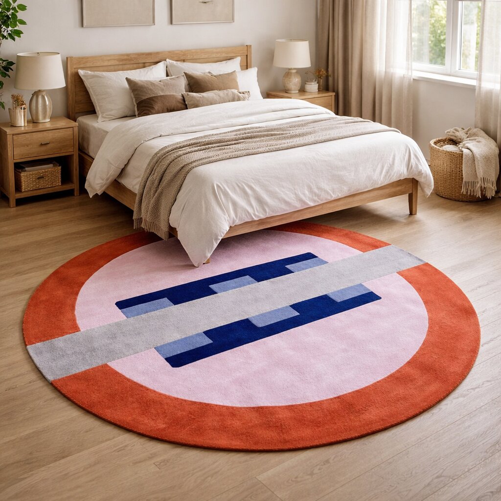 Round wool rug  Hand tuft  Pink area rugs  9x9 10x10 11x11  Bedroom Living room carpet  Geometric carpet