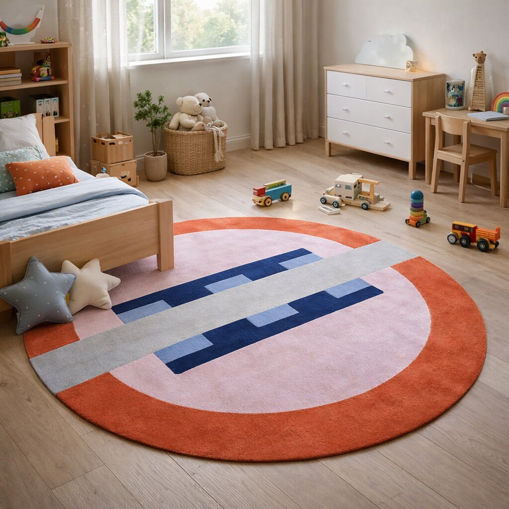 Round wool rug  Hand tuft  Pink area rugs  9x9 10x10 11x11  Bedroom Living room carpet  Geometric carpet