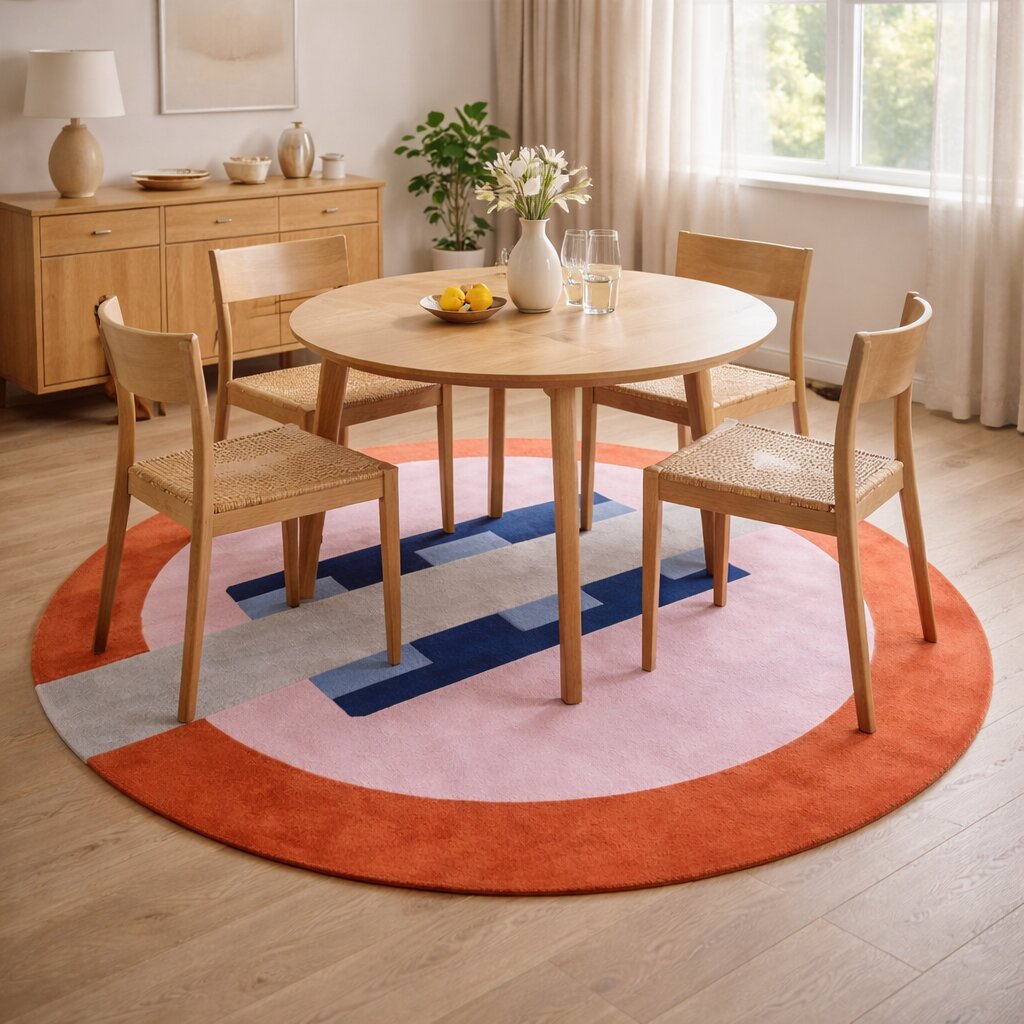 Round wool rug  Hand tuft  Pink area rugs  9x9 10x10 11x11  Bedroom Living room carpet  Geometric carpet