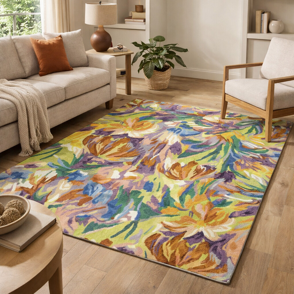 Flower Design Hand Tufted Wool Area Rug 5x7 5x8 6x8 6x9 Handmade Rug Living Room