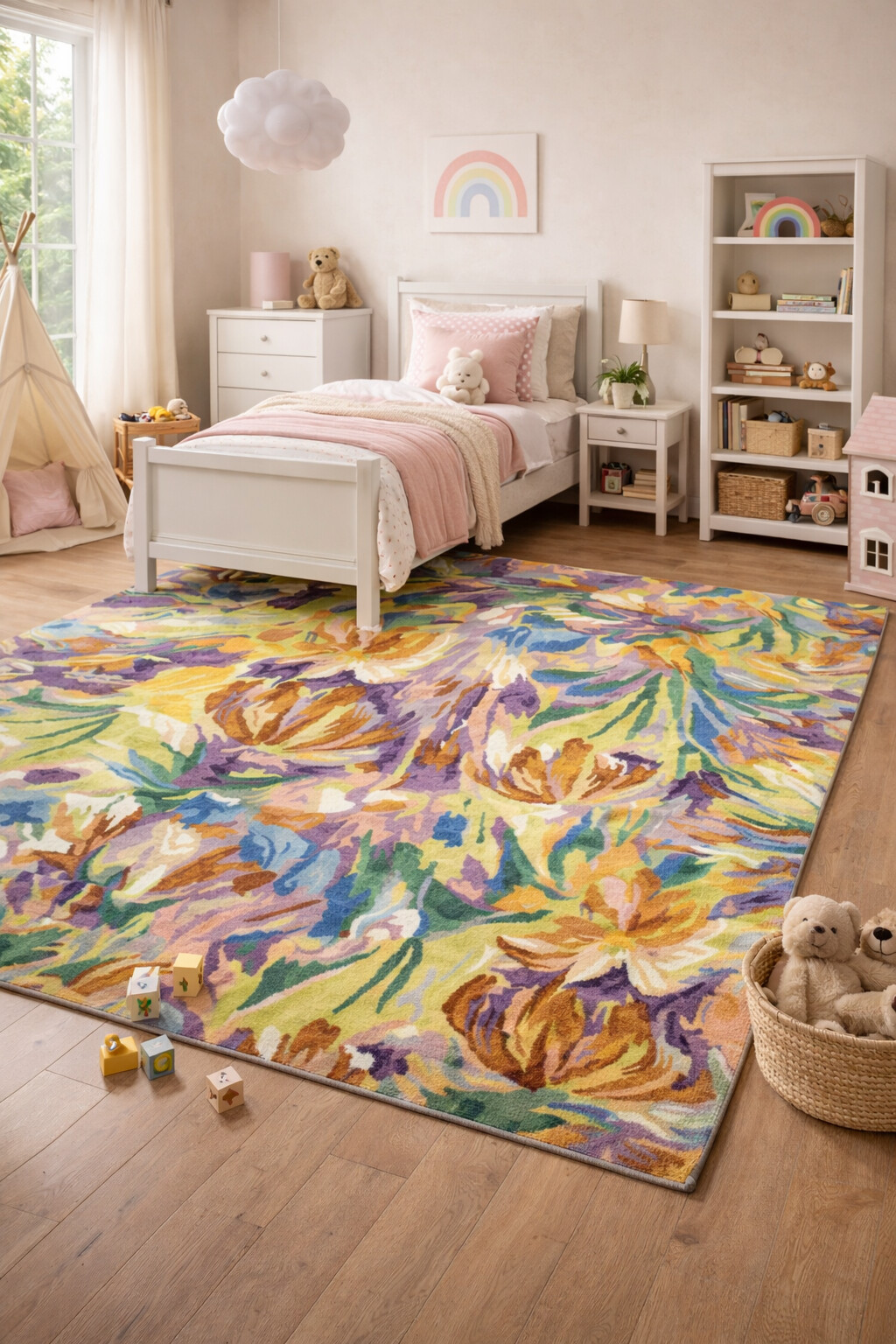 Flower Design Hand Tufted Wool Area Rug 5x7 5x8 6x8 6x9 Handmade Rug Living Room