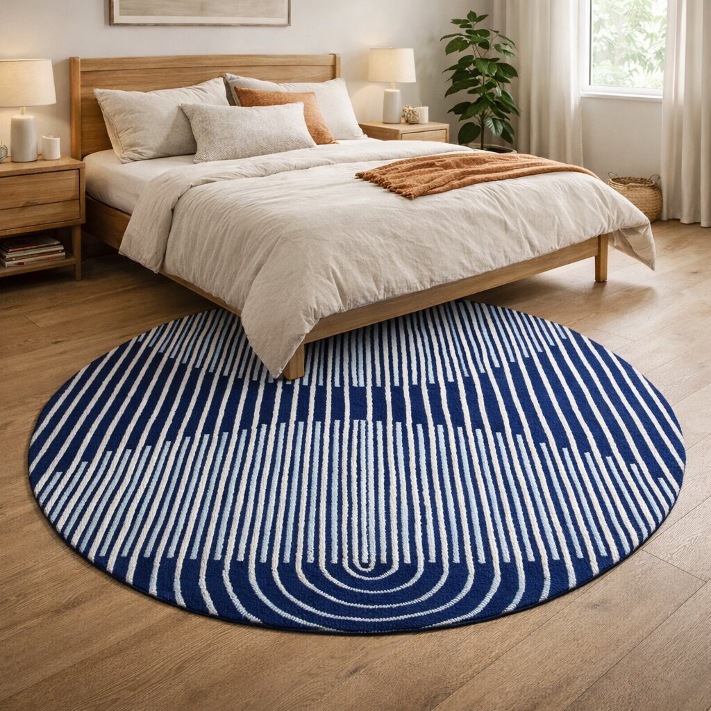 Circle Blue Rug 5x5 6x6 7x7 8x8 Wool Area Rug Modern Floor Carpet Living Room