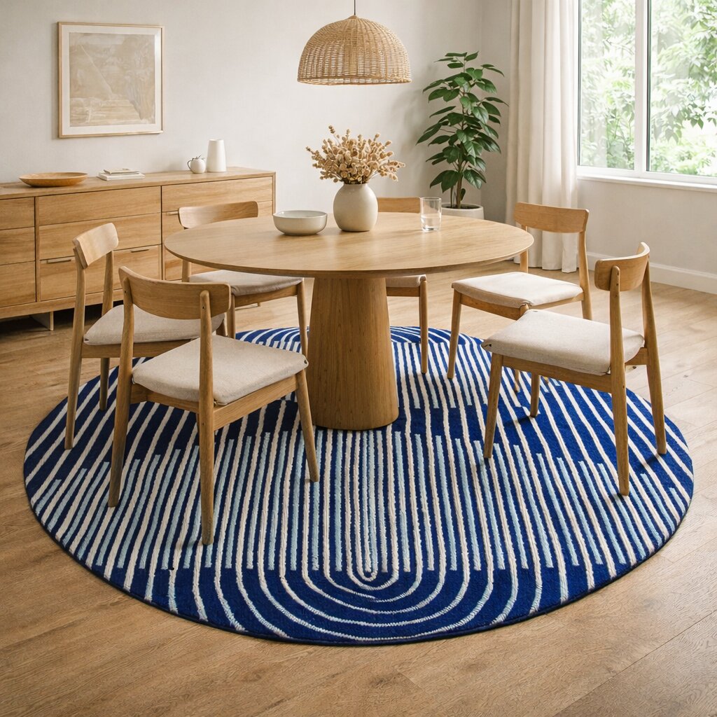 Circle Blue Rug 5x5 6x6 7x7 8x8 Wool Area Rug Modern Floor Carpet Living Room