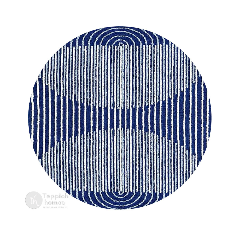 Image of Circle Blue Rug, 5x5, 6x6, 7x7, 8x8, Wool Area Rug, Modern Floor Carpet, Living Room