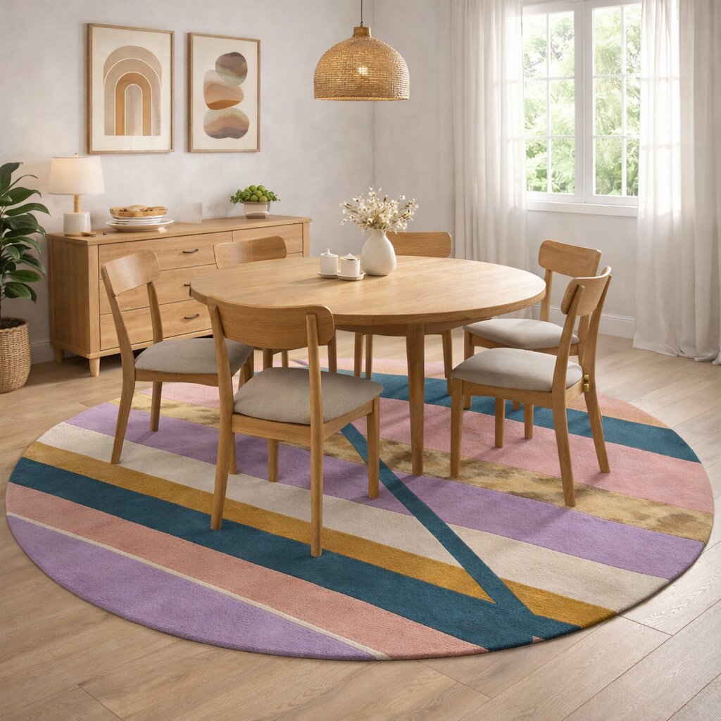 Pink Rug Wool Silk Carpet Hand Tufted 6x6 7x7 9x9 10x10 Round Rug Dinning Room